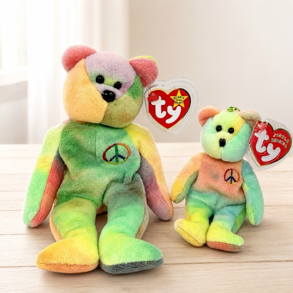 Ty Jingle Beanie Baby +  Peace the Tie Dye Bear  Brand New with Tags